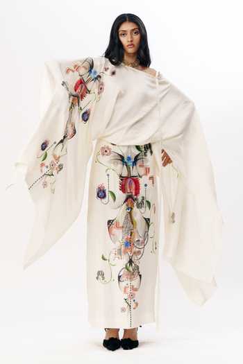 AK-OK One Shoulder Print Draped Top With Skirt 