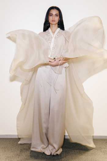 AK-OK Chikankari Embroidered Cape Trouser Set 