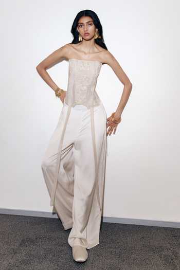 AK-OK Chikankari Work Organza Corset & Trouser Set
