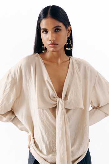 AK-OK Draped Silk Shirt
