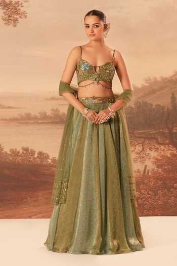 Kiran Kalsi Hand Embroidered Jacquard Silk Lehenga Set 