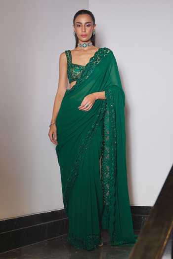 Ohaila Khan Hand Embroidered Pre-Draped Saree Set 