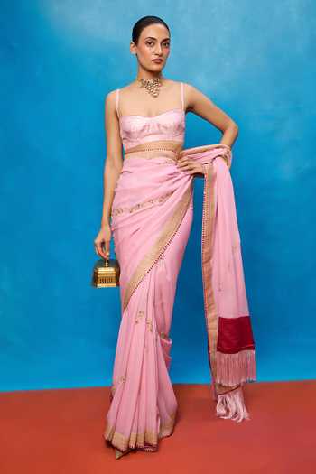 Ekaya Banaras Handwoven Pink Banarasi Saree With Running Blouse 