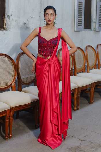 Aditi Gupta Pre-Draped Saree With Pearl Embroidered Corset 