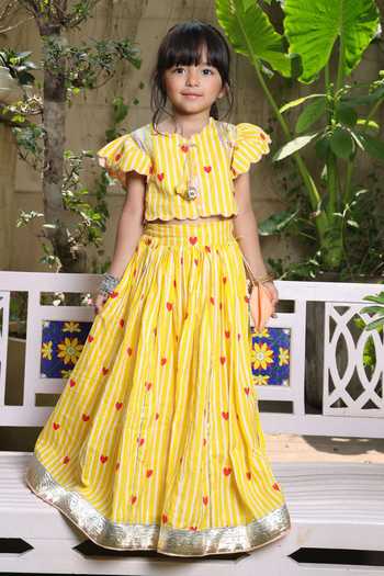 FAYON KIDS Stripe Heart Print Crop Top & Lehenga Set 