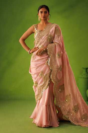 Kisakshi Jaipur Hand Embroidered Mirrorwork Saree Set 