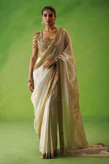 Kisakshi Jaipur Hand Embellished Tissue Silk Saree & Blouse Set 