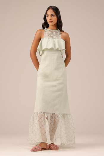 OurDve Palm Pop Hand Woven Halter Maxi Dress 