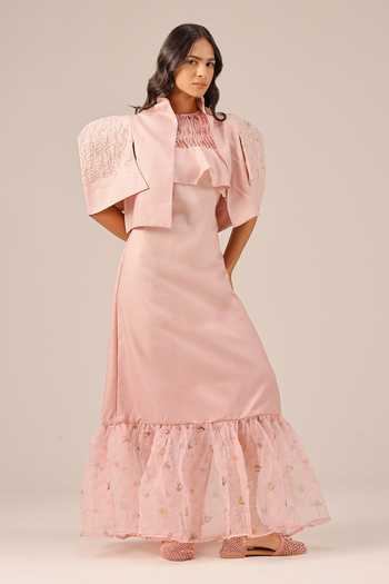 OurDve Palm Pop Linen Dress & Jacket Set 
