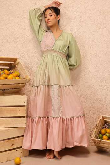 OurDve Pop Linen Patchwork Maxi Dress 