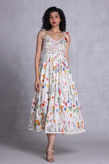 Payal Jain Floral Print Tie Straps Midi Dress 