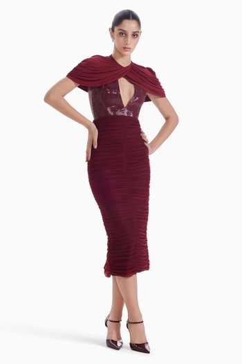 Sameer Madan Soft Armor Ruched Panelled Dress 