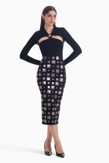 Sameer Madan Pop Filter Bodycon Geometric Grid Pattern Dress 