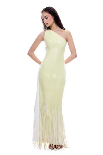 Sameer Madan Averrhoa Bodycon One-Shoulder Fringe Dress 