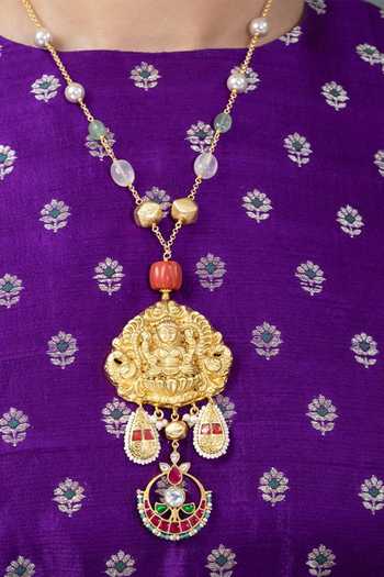 Joules By Radhika Raveliya Temple Motif Pendant Necklace 