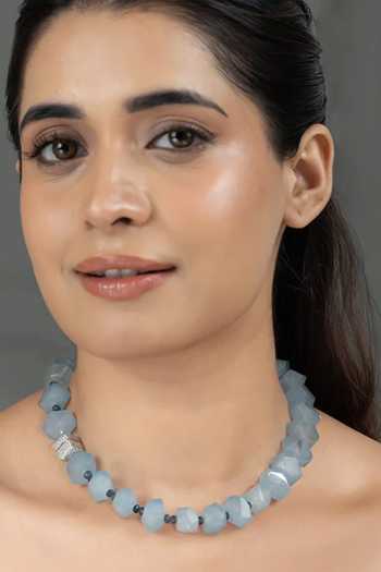 Joules by Radhika Milo Faceted Blue Bead Work Necklace 