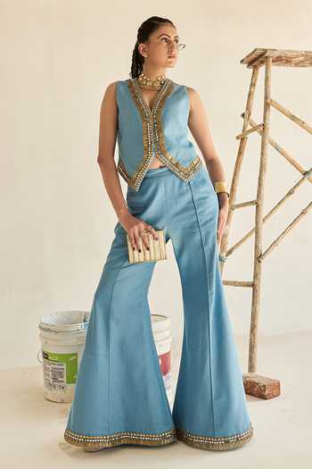 ASHNA VASWANI Coin Mirror Embellished Waistcoat & Pant Set 
