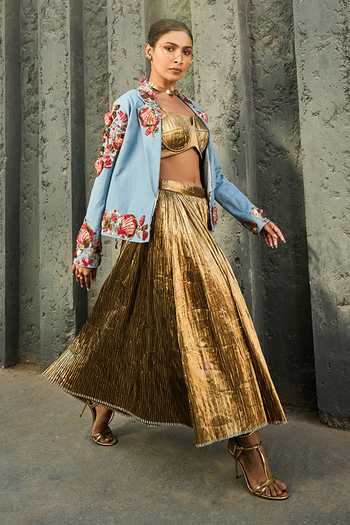 ASHNA VASWANI Handwork Silk Jacquard Blazer & Skirt Set 