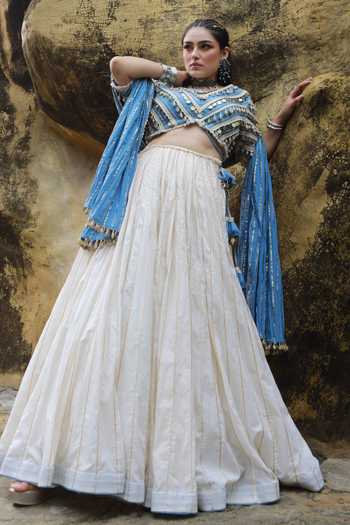ASHNA VASWANI Lace Coin Mul Cotton & Denim Lehenga Set 