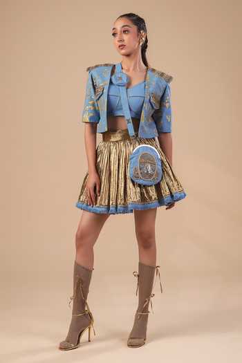 ASHNA VASWANI Hand Painted Denim Jacket Set 