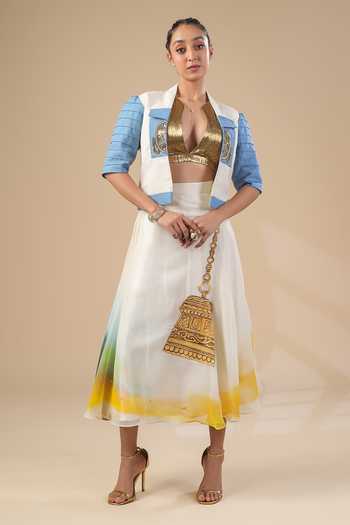 ASHNA VASWANI Hand Painted Kota Doria Jacket & Skirt Set 