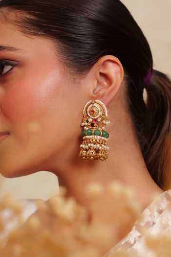 Prestones Bead Embellished Jhumka Earrings