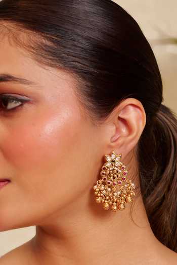 Prestones Kundan Floral Embellished Earrings