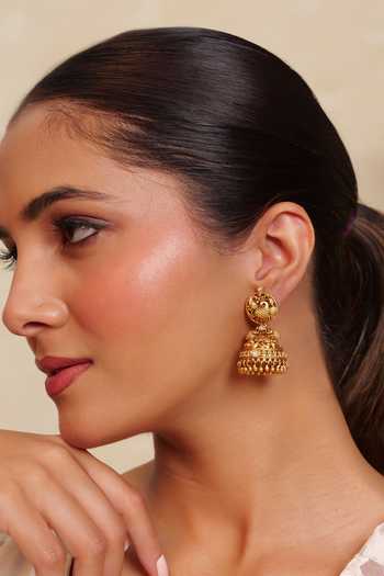 Prestones Kundan Embellished Jhumka Earrings