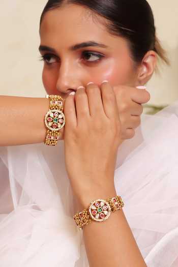 Prestones Kundan Floral Embellished Bangles - Set of 2 