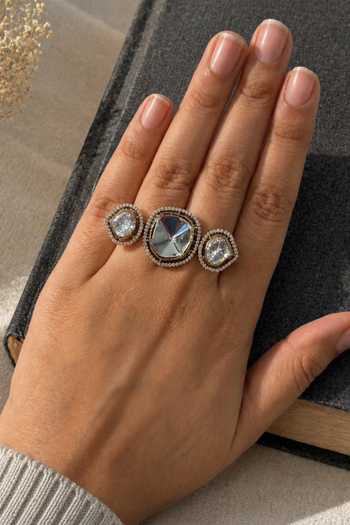 Prestones Matte Gold-Plated Polki Mirror Statement Ring 