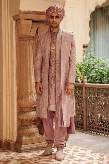 AMIT BEHKI Raw Silk Embroidered Achkan & Kurta Set 