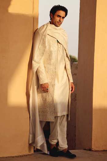 AMIT BEHKI Hand Embroidered Silk Stole 