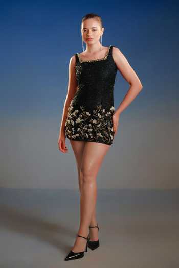 Bling Empire Black Floral Embroidered Mini Dress 