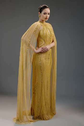 Bling Empire Champagne Sequin Work Gown 
