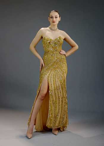 Bling Empire Embroidered Slit Gown 