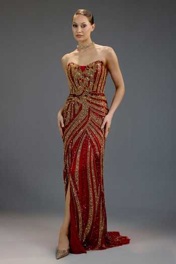 Bling Empire Burgundy Sequin Work Gown 