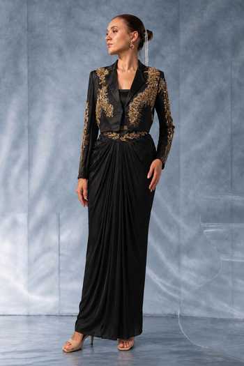 Kalighata Pret Cropped Jacket & Skirt Set 