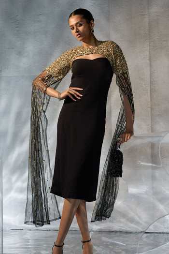 Kalighata Pret Sweetheart Neck Dress With Embellished Cape 