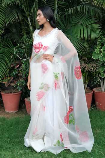 Meghstudio Rose Pure Organza Saree & Blouse Set 