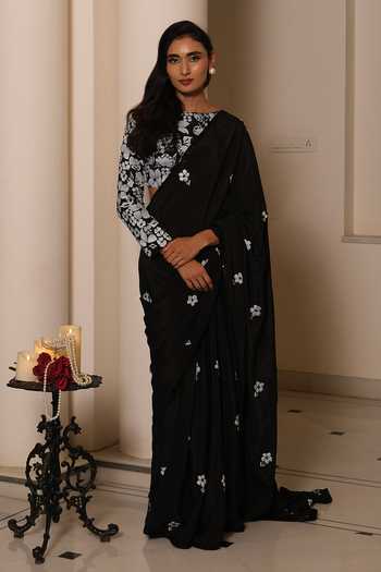 Meghstudio Rumi Hand-Painted Floral Saree & Blouse Set 