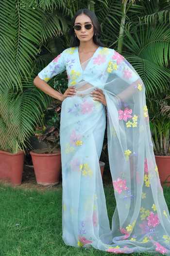 Meghstudio Serena Floral Pure Organza Saree With Blouse 