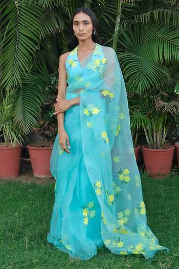 Meghstudio Zariya Floral Hand Painted Saree With Blouse 