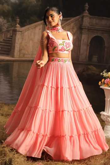 Meghstudio Elara Hand Painted Blouse Lehenga Set 