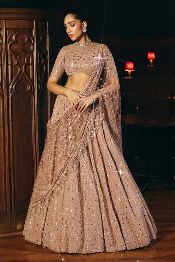 Vvani by vani vats Bronze Rose Embroidered Lehenga Set