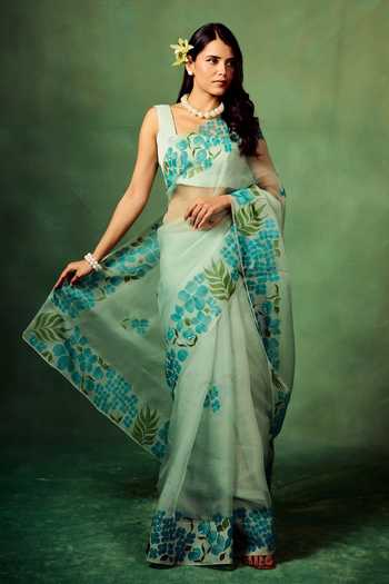 Meghstudio Aurora Hand Painted Saree With Unstitched Blouse Piece 