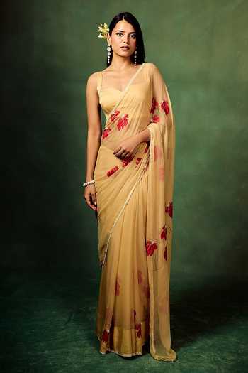 Meghstudio Daisies Painted Saree With Unstitched Blouse Piece 