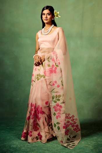 Meghstudio Kyari Hand Painted Saree With Unstitched Blouse Piece 