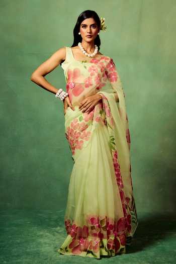 Meghstudio Pista Organza Saree With Unstitched Blouse Piece 