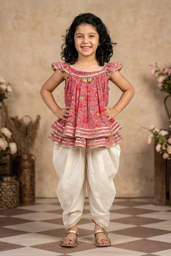 Byb Premium Floral Gota Embroidered Flared Kurta With Dhoti Pant 