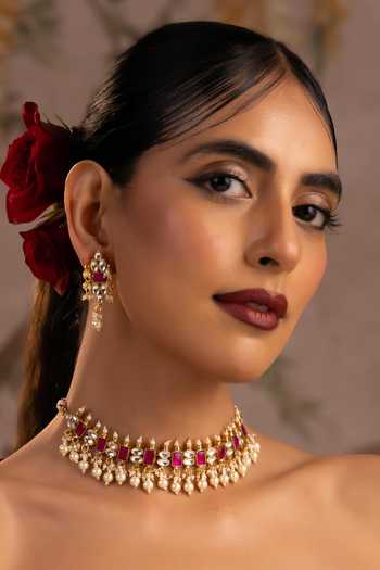 Swabhimann Pink Polki Jadau Choker Set 